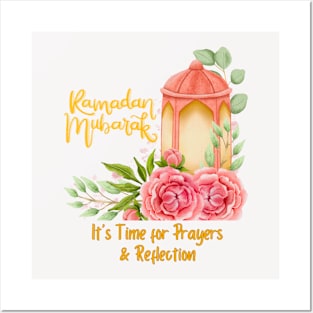 RAMADAN MUBARAK, A time for prayers and reflections. Lantern and roses design. Posters and Art